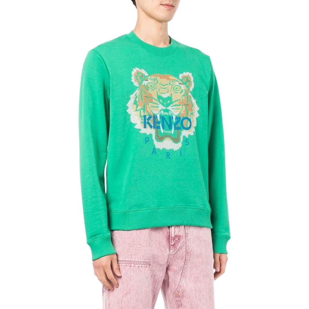 Purchase Kenzo FW22 Green Crewneck Sweatshirt with Tiger and Logo Print FC65SW1404XD-56