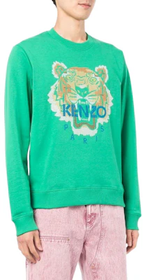 Kenzo FW22 Green Crewneck Sweatshirt with Tiger and Logo Print FC65SW1404XD-56 Purchase Kenzo FW22 Green Crewneck Sweatshirt with Tiger and Logo Print FC65SW1404XD-56