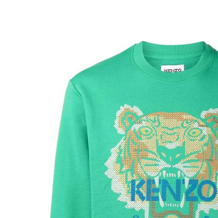 Details for Kenzo FW22 Green Crewneck Sweatshirt with Tiger and Logo Print FC65SW1404XD-56