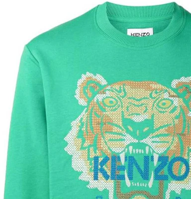 Kenzo FW22 Green Crewneck Sweatshirt with Tiger and Logo Print FC65SW1404XD-56 Details for Kenzo FW22 Green Crewneck Sweatshirt with Tiger and Logo Print FC65SW1404XD-56