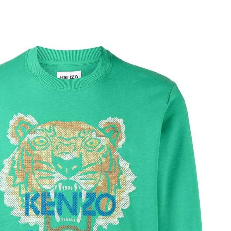Sizing Kenzo FW22 Green Crewneck Sweatshirt with Tiger and Logo Print FC65SW1404XD-56