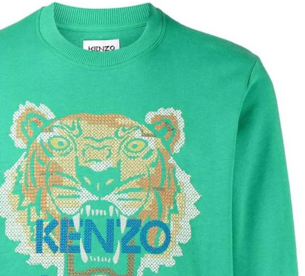 Kenzo FW22 Green Crewneck Sweatshirt with Tiger and Logo Print FC65SW1404XD-56 Sizing Kenzo FW22 Green Crewneck Sweatshirt with Tiger and Logo Print FC65SW1404XD-56