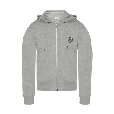 KENZO FW22 Grey Plain Embroidered Tiger Head Zip Hoodie F955BL7574MD-94