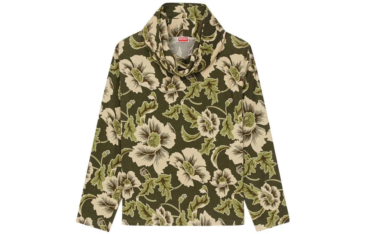KENZO FW22 Jungle Camo Floral Funnel Neck Pullover Sweatshirt Deep Khaki Men FC65TO4079K7-51
