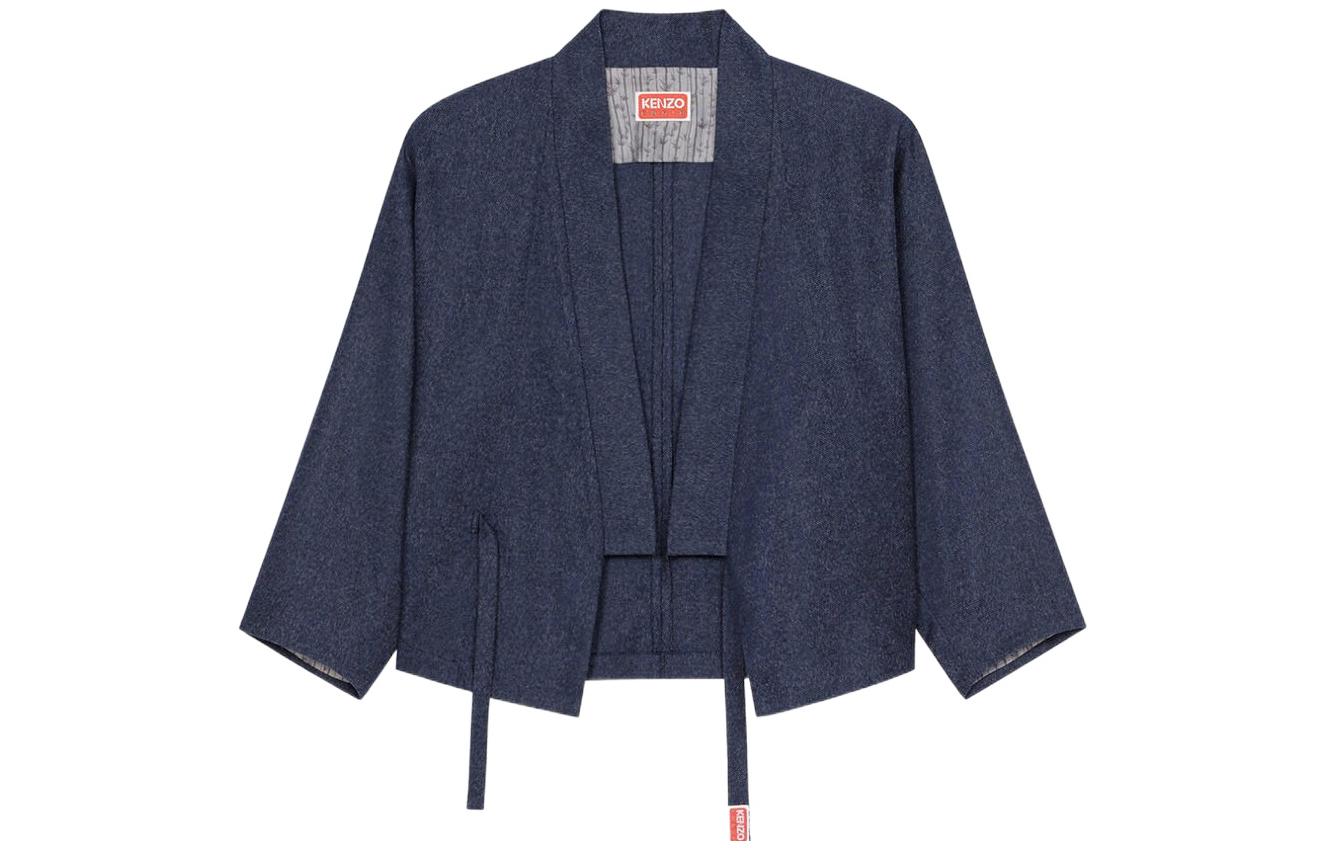 KENZO FW22 Midnight Blue Solid Logo Casual Lace-Up Jacket Mens FC65VE1409RD-77