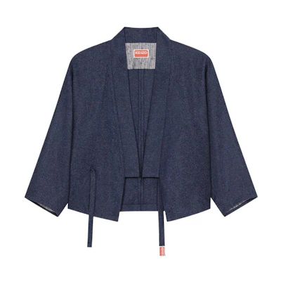 KENZO FW22 Midnight Blue Solid Logo Casual Lace-Up Jacket Mens FC65VE1409RD-77
