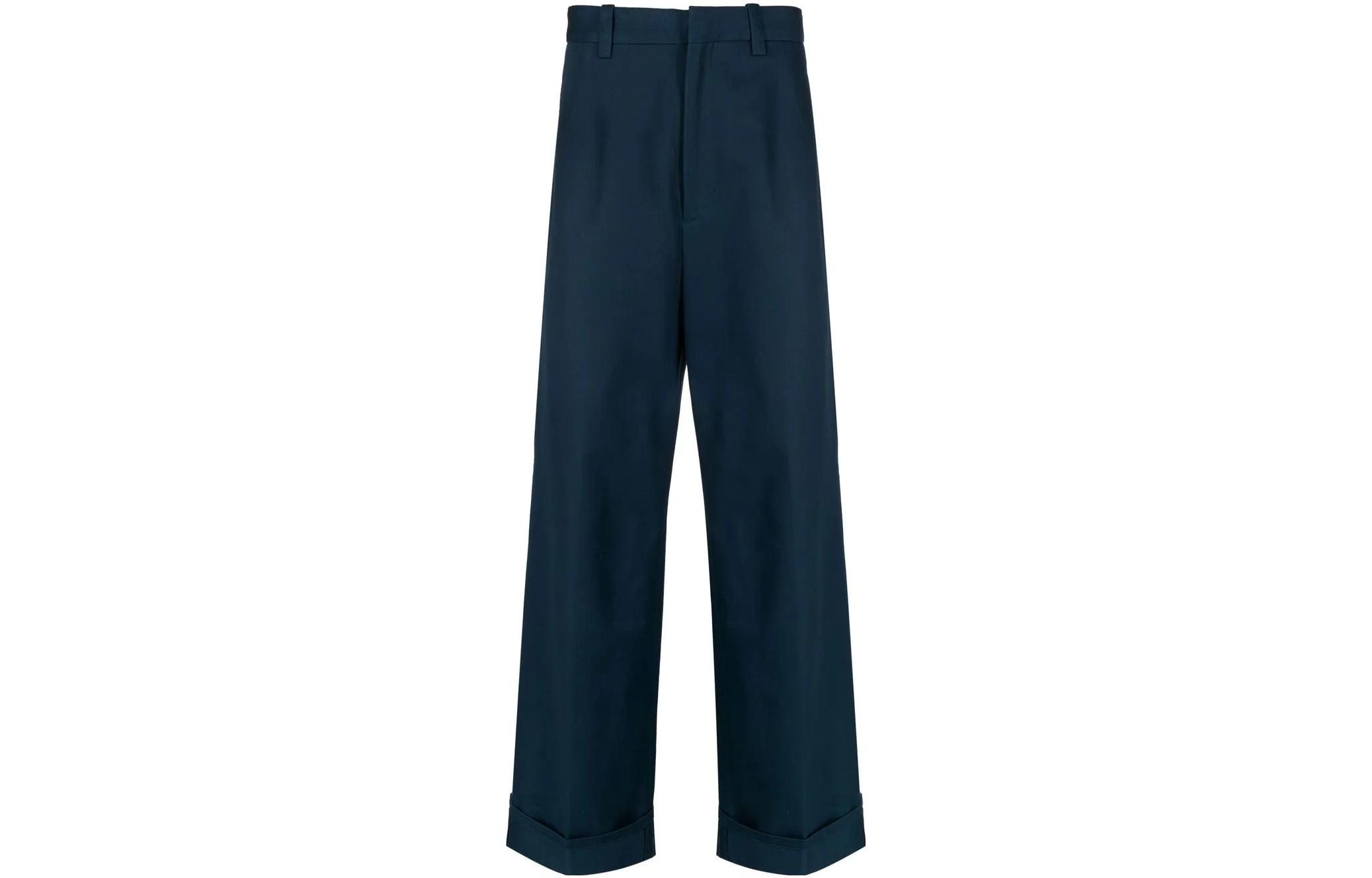 KENZO FW22 Navy Blue Logo Patch Wide-Leg Casual Pants for Men. FC65PA3709RL-77