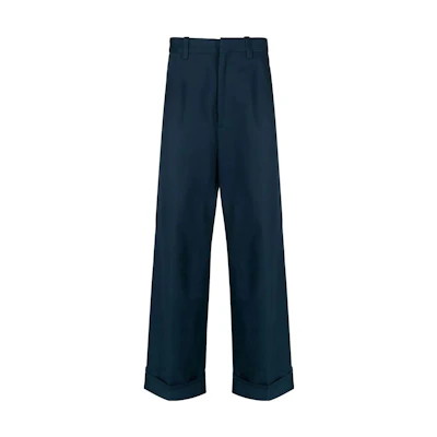 KENZO FW22 Navy Blue Logo Patch Wide-Leg Casual Pants for Men. FC65PA3709RL-77