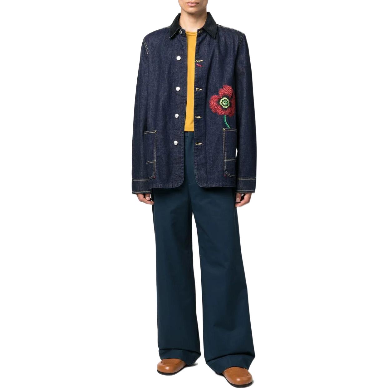 Lookbook KENZO FW22 Navy Blue Logo Patch Wide-Leg Casual Pants for Men. FC65PA3709RL-77