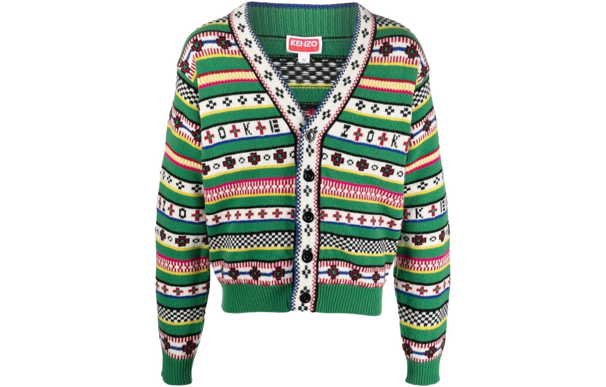 Buy KENZO FW22 Pattern V-Neck Button-Up Knit Sweater Green . FC65CA3173CH-57