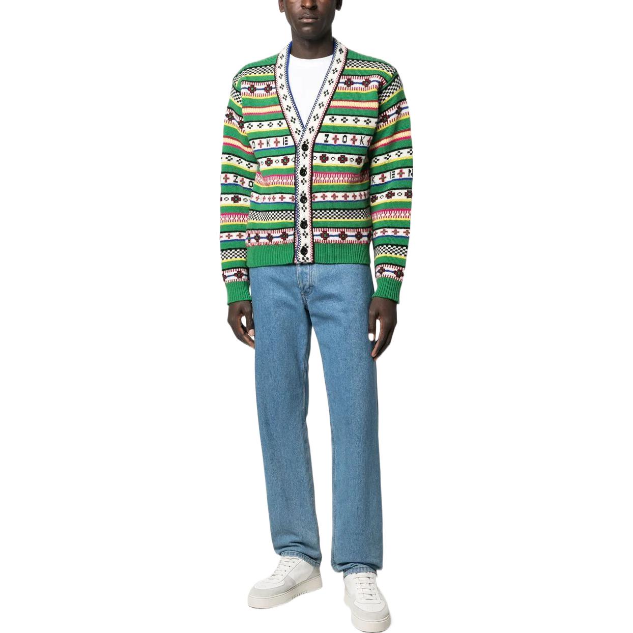 Lookbook KENZO FW22 Pattern V-Neck Button-Up Knit Sweater Green . FC65CA3173CH-57