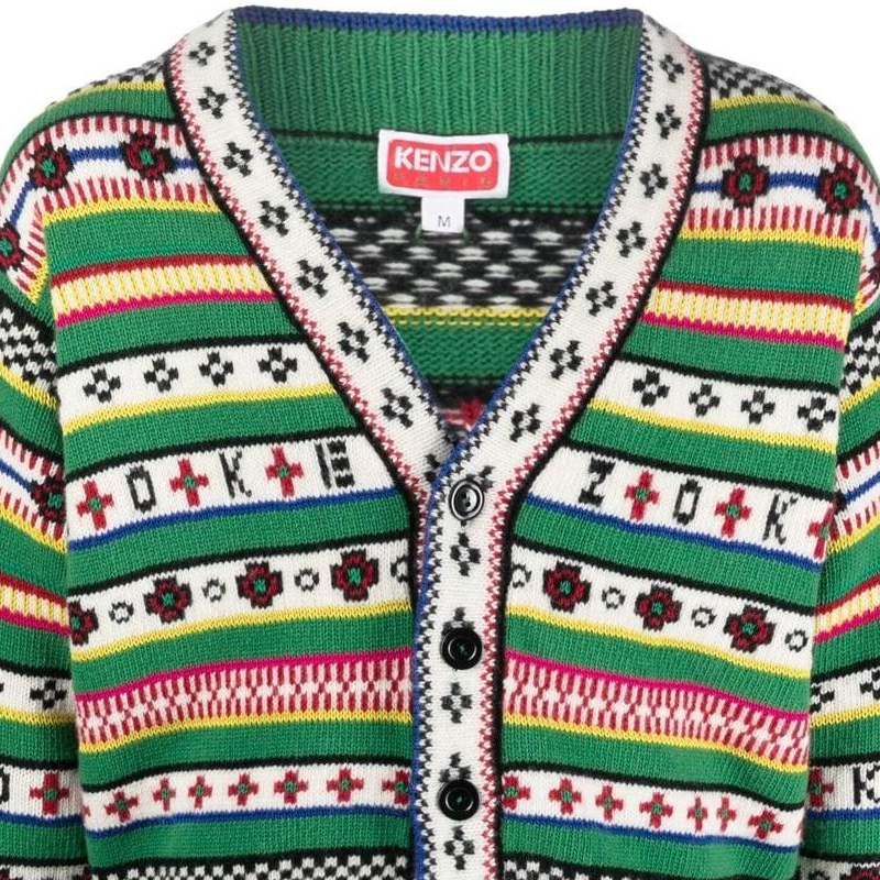 Details for KENZO FW22 Pattern V-Neck Button-Up Knit Sweater Green . FC65CA3173CH-57