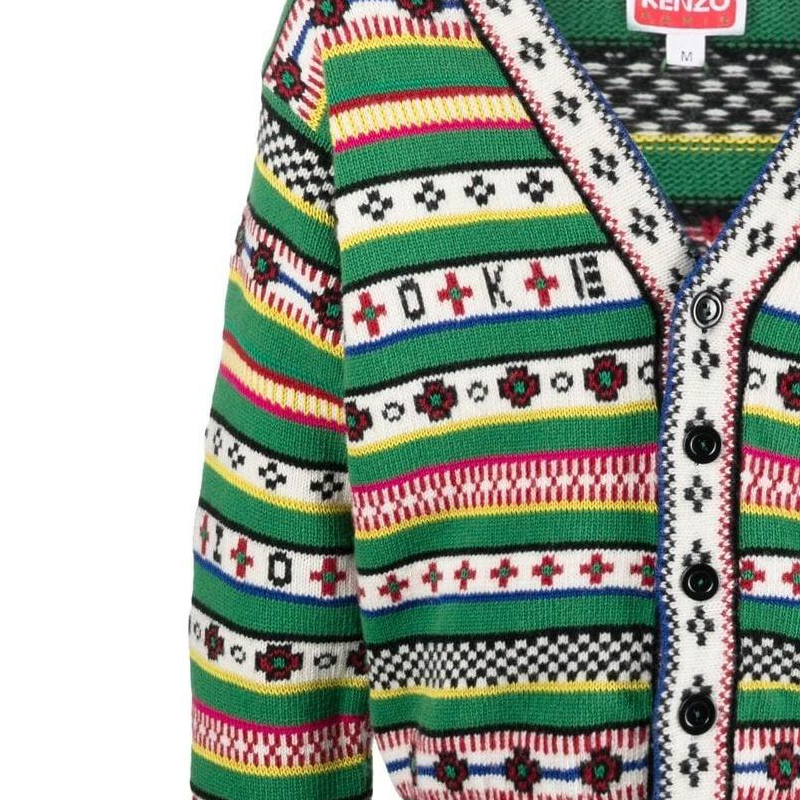 Sizing KENZO FW22 Pattern V-Neck Button-Up Knit Sweater Green . FC65CA3173CH-57