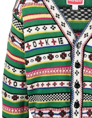 KENZO FW22 Pattern V-Neck Button-Up Knit Sweater Green . FC65CA3173CH-57 Sizing KENZO FW22 Pattern V-Neck Button-Up Knit Sweater Green . FC65CA3173CH-57