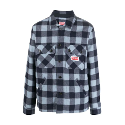 KENZO FW22 Plaid Logo Patch Pocket Button-Up Shirt Sky Blue FC65CH5099CN-64