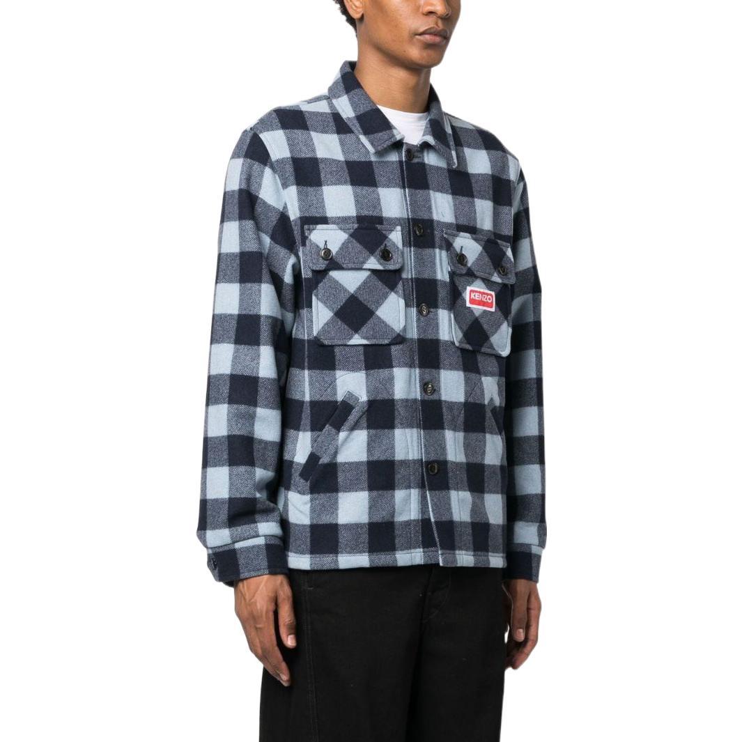 Purchase 겐조 FW22 체크 로고 패치 포켓 버튼업 셔츠 스카이 블루 FC65CH5099CN-64