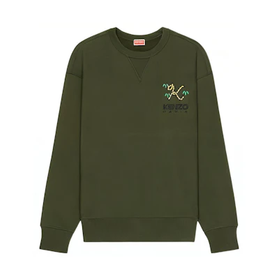 KENZO FW22 Printed Tiger Tail Long Sleeve Sweatshirt Men’s Army Green FC65SW4214ME-51