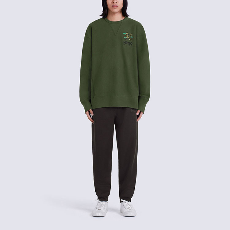Shop KENZO FW22 Sudadera Hombre Verde Militar Estampada con Cola de Tigre Manga Larga FC65SW4214ME-51