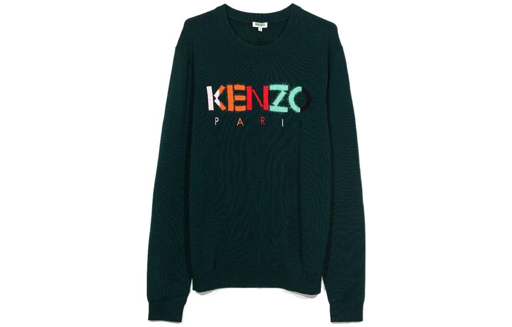 KENZO FW22 Solid Color Logo Embroidered Crewneck Sweater Dark Green PF865PU2173LC-53