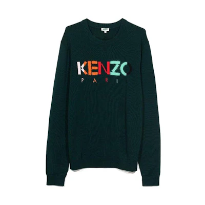 KENZO FW22 Solid Color Logo Embroidered Crewneck Sweater Dark Green PF865PU2173LC-53