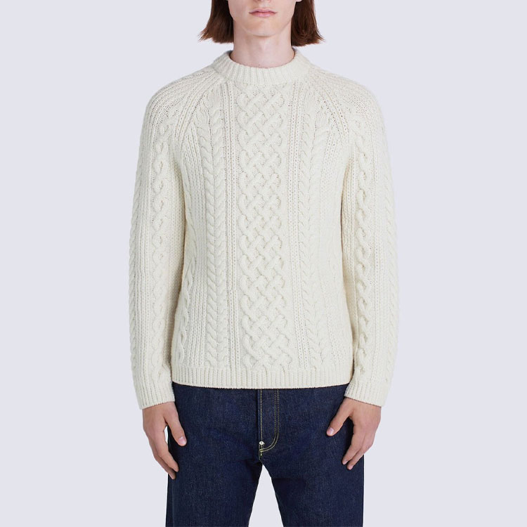 KENZO FW22 Urban Uniforms Grey-White Crewneck Knitted Wool Sweater for Men FC65PU3063AB-77 圖 5