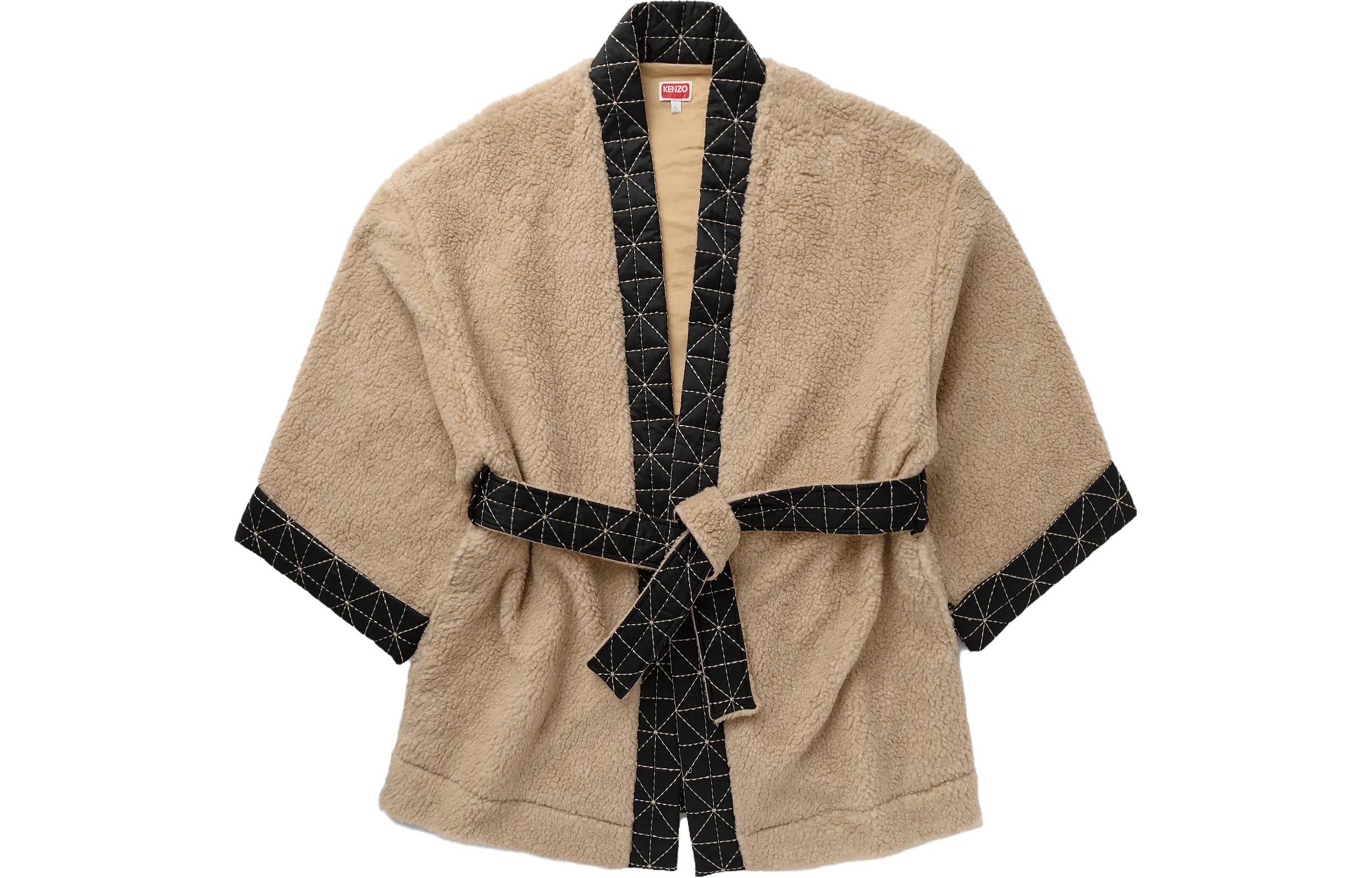 KENZO FW23  Beige Fleece Wrap Jacket with Back Logo Embroidery. FD65SW0074PB-12