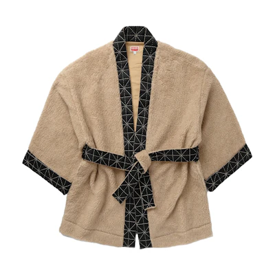KENZO FW23 Beige Fleece Wrap Jacket with Back Logo Embroidery. FD65SW0074PB-12