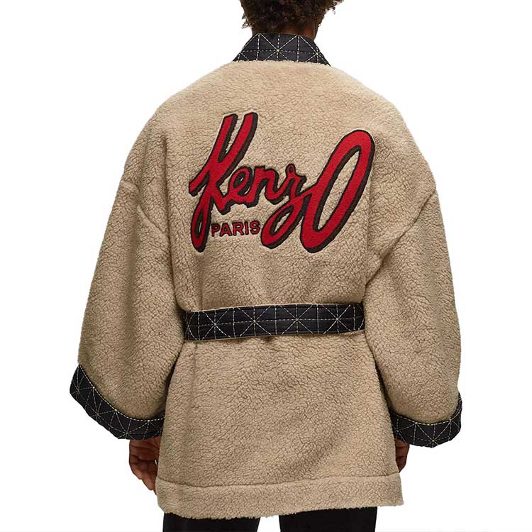 KENZO FW23  Beige Fleece Wrap Jacket with Back Logo Embroidery. FD65SW0074PB-12 圖 5