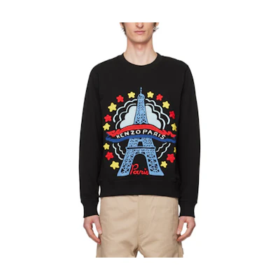 KENZO FW23 Black Crewneck Long Sleeve Sweatshirt with Letter Print. FE55SW1684MF-99