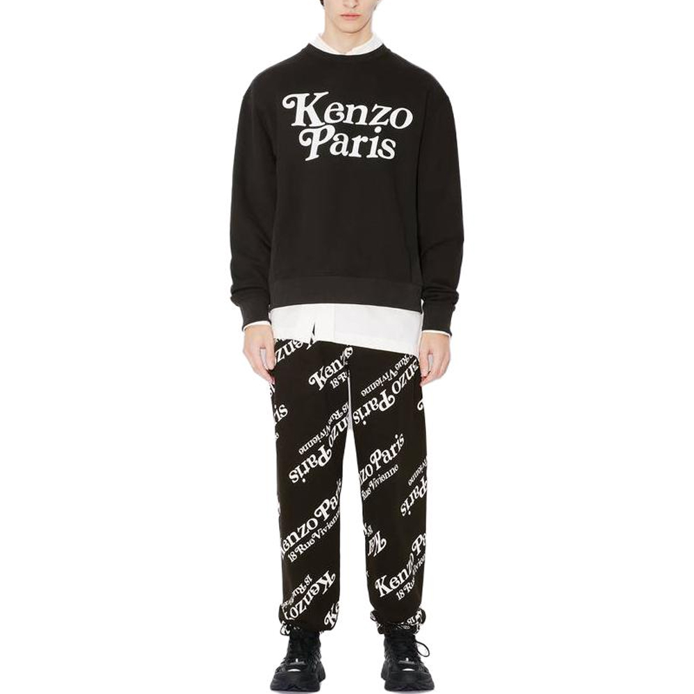 Shop KENZO FW23  Black Crewneck Sweatshirt with Letter Print. FE55SW1464MG-99J