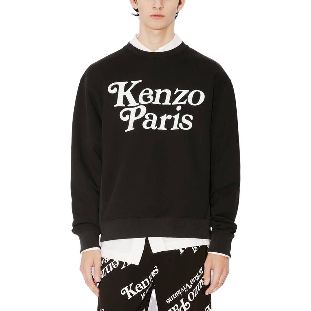 Purchase KENZO FW23  Black Crewneck Sweatshirt with Letter Print. FE55SW1464MG-99J