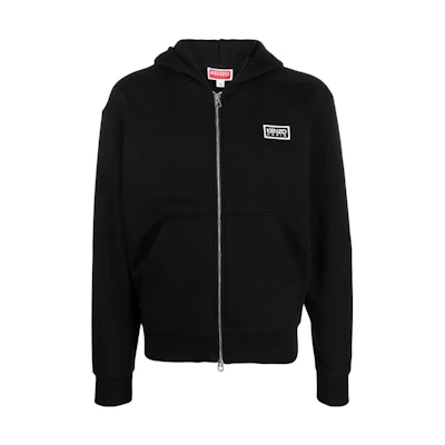 KENZO FW23 Black Embroidered Lettering Zip-Up Hoodie. FE55SW1834MG-99