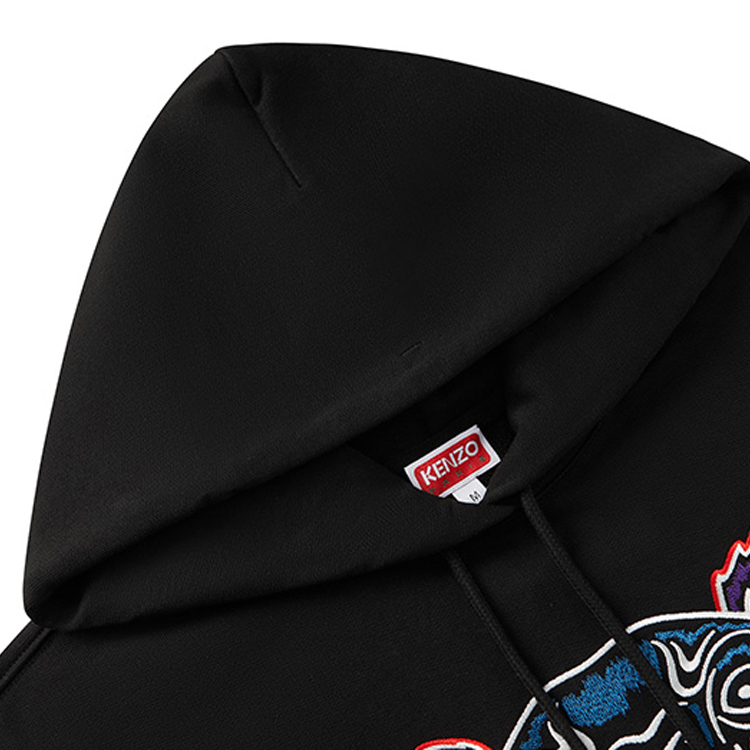 Shop KENZO FW23 黑色连帽衫 老虎头刺绣标志 带抽绳款式 FD62SW8714MF-99J