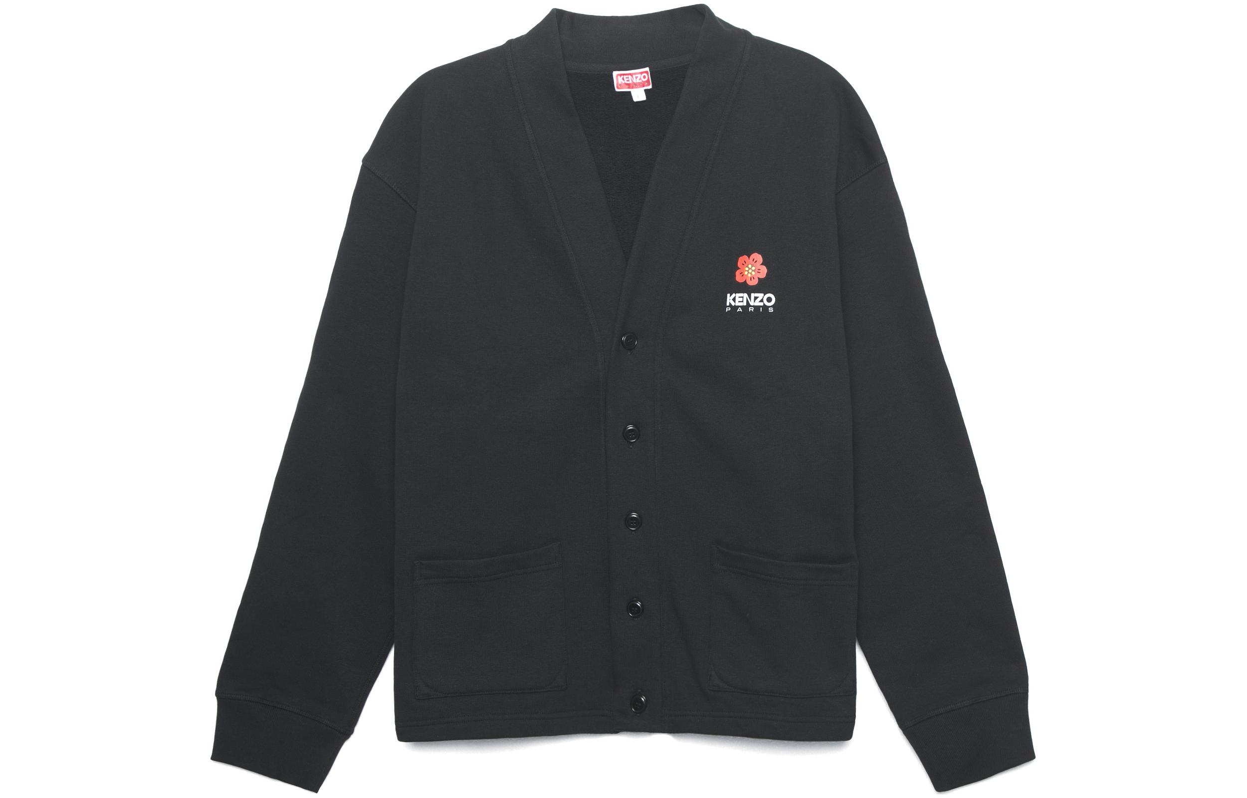 Buy KENZO FW23  Black Knit Sweater V-Neck with Floral and Letter Print. FD55SW4464ME99J