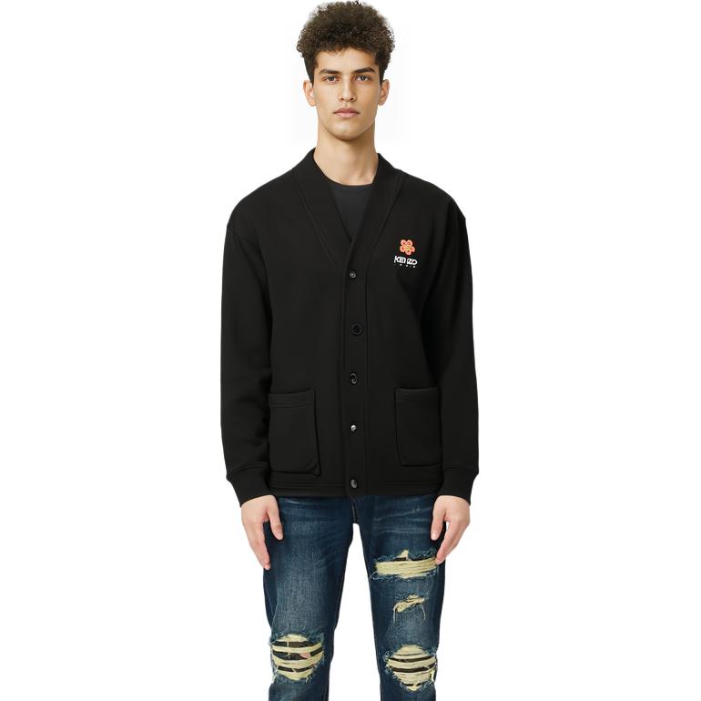 Shop KENZO FW23  Black Knit Sweater V-Neck with Floral and Letter Print. FD55SW4464ME99J