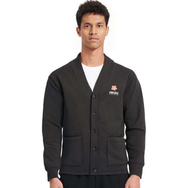 Purchase KENZO FW23  Black Knit Sweater V-Neck with Floral and Letter Print. FD55SW4464ME99J