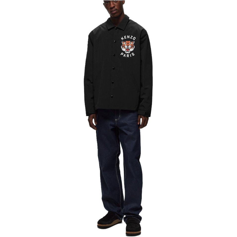 Shop KENZO FW23  Black Letter Print Collared Long Sleeve Jacket. FE55BL0629NG-99