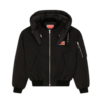 KENZO FW23 Black Logo Patch Plain Hoodie Jacket FD65BL1439NK-99