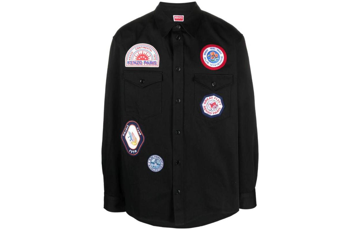 KENZO FW23  Black Long-Sleeve Shirt with Logo Embroidery. FD65CH4149CA-99