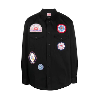 KENZO FW23 Black Long-Sleeve Shirt with Logo Embroidery. FD65CH4149CA-99