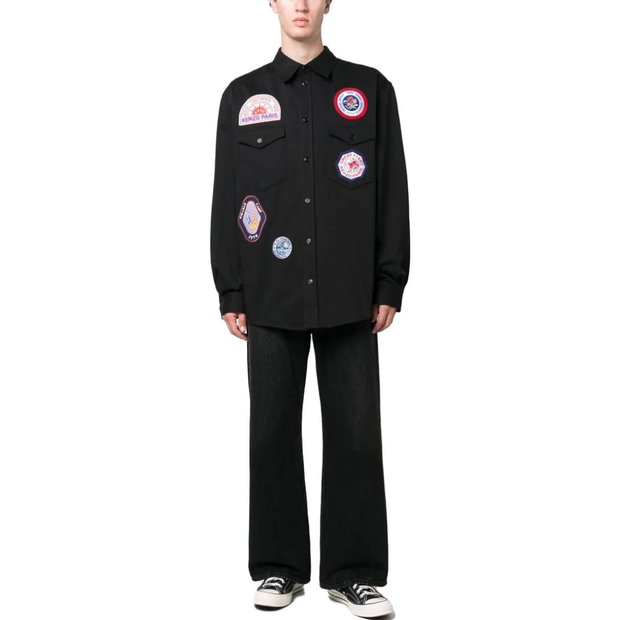 Lookbook KENZO FW23 Kemeja Lengan Panjang Hitam dengan Bordir Logo. FD65CH4149CA-99