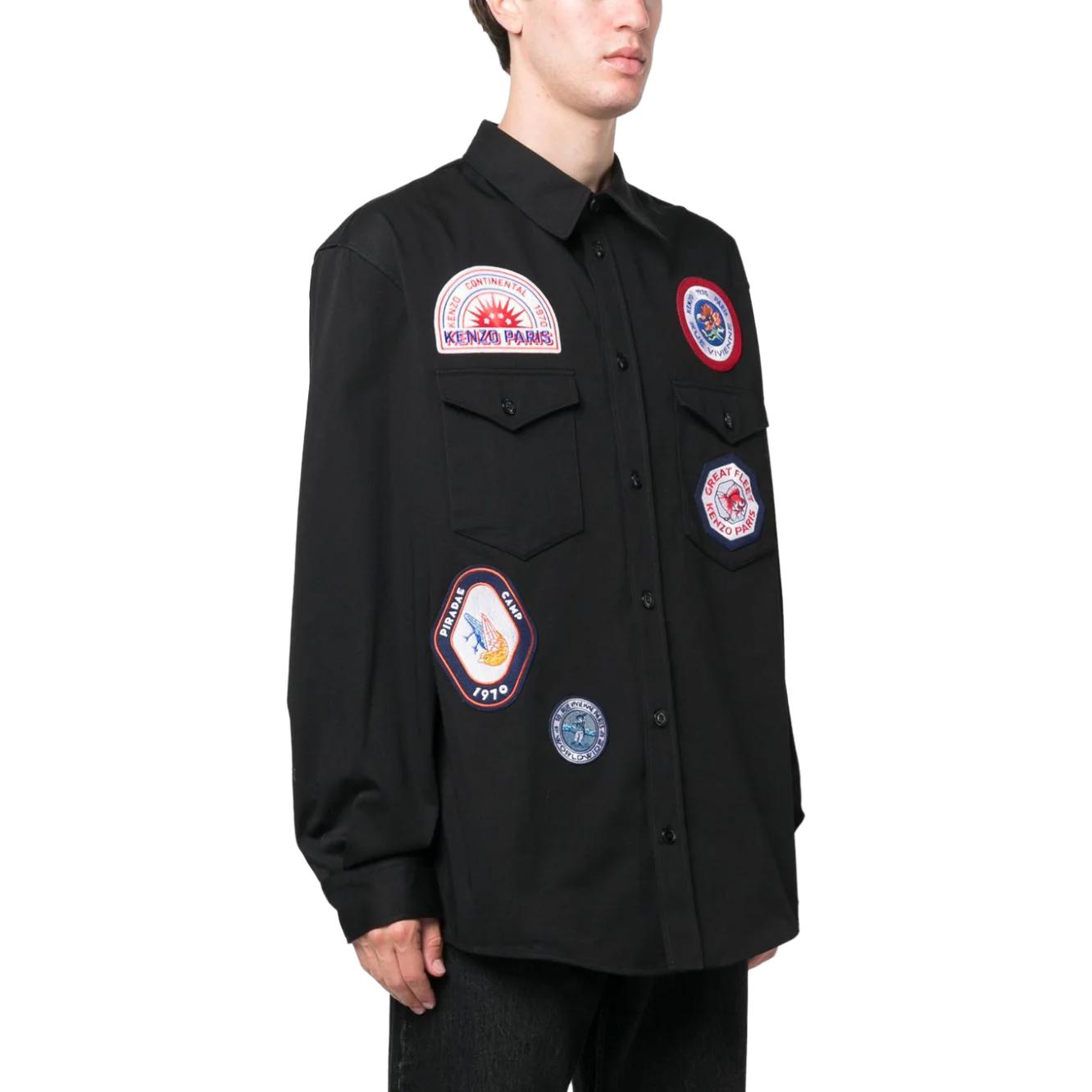 Purchase KENZO FW23 Kemeja Lengan Panjang Hitam dengan Bordir Logo. FD65CH4149CA-99