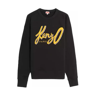 KENZO FW23 Black Loose Fit Crewneck Sweatshirt with Letter Print. FD65SW0884MB-99J