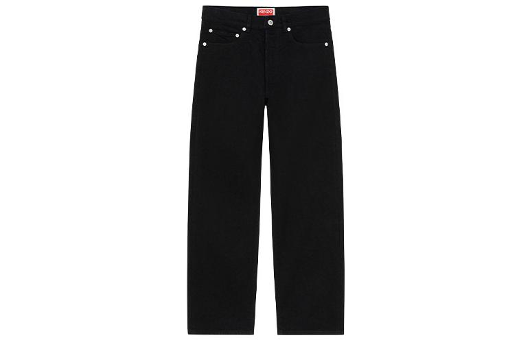 KENZO FW23  Black Mid-Rise Jeans with Solid Logo Patch. FD65DPP336C1-BM