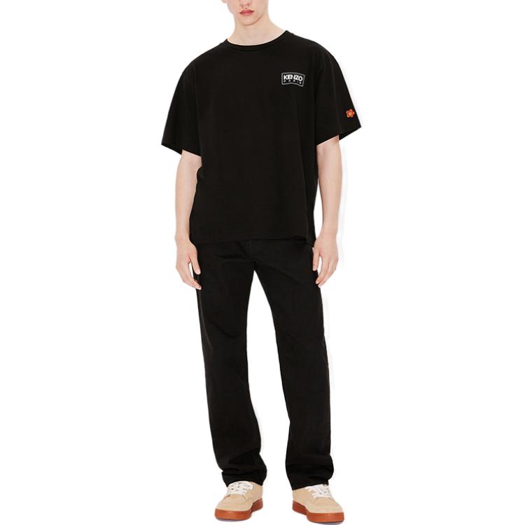 Shop KENZO FW23  Black Mid-Rise Jeans with Solid Logo Patch. FD65DPP336C1-BM