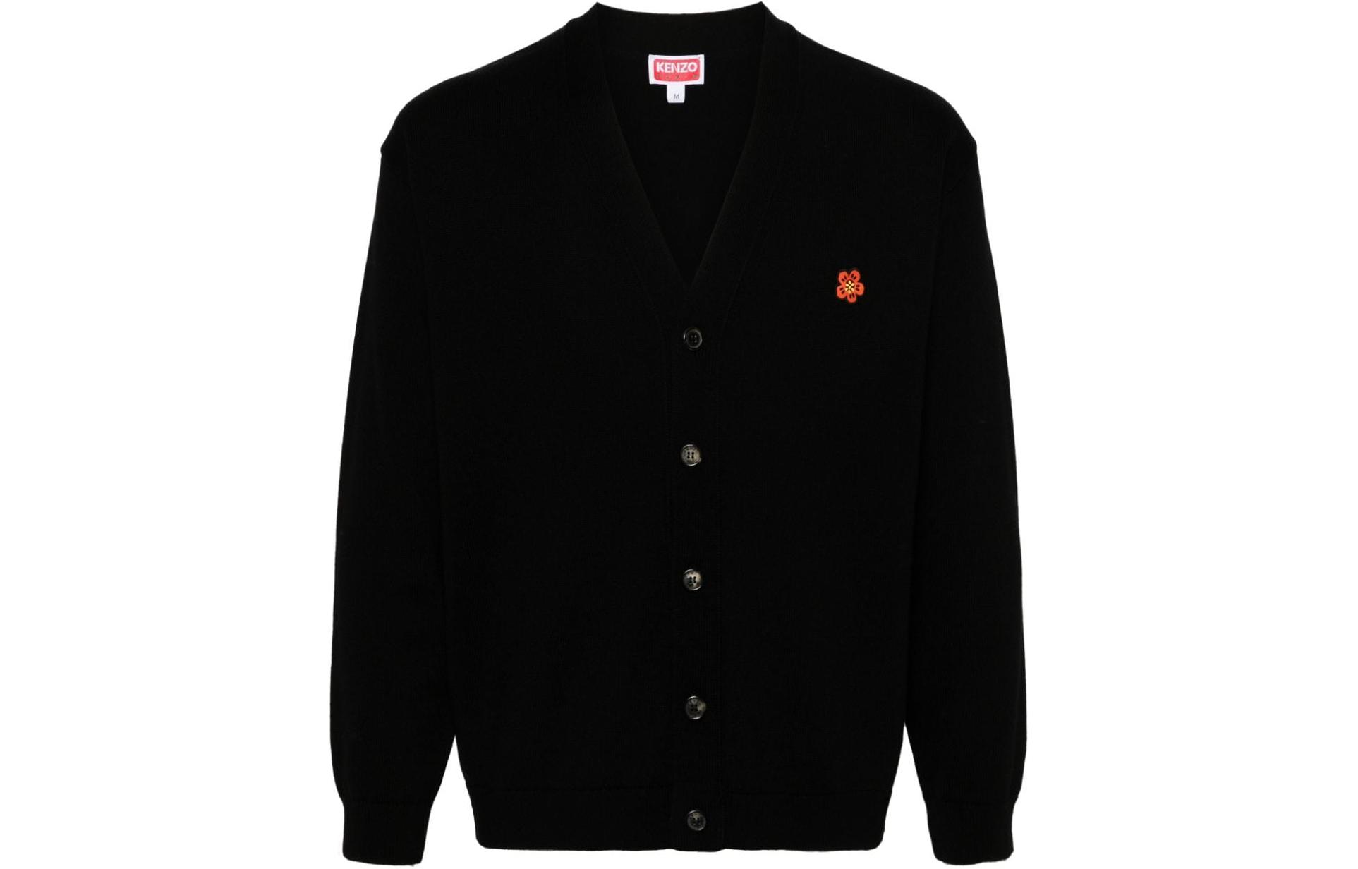 Order 겐조 FW23 블랙 브이넥 플로럴 자수 니트 가디건 스웨터 FE55CA3813LB-99J