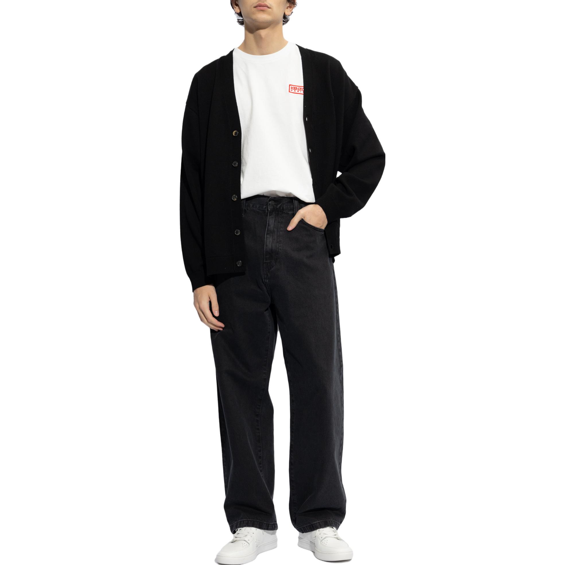 Lookbook 겐조 FW23 블랙 브이넥 플로럴 자수 니트 가디건 스웨터 FE55CA3813LB-99J