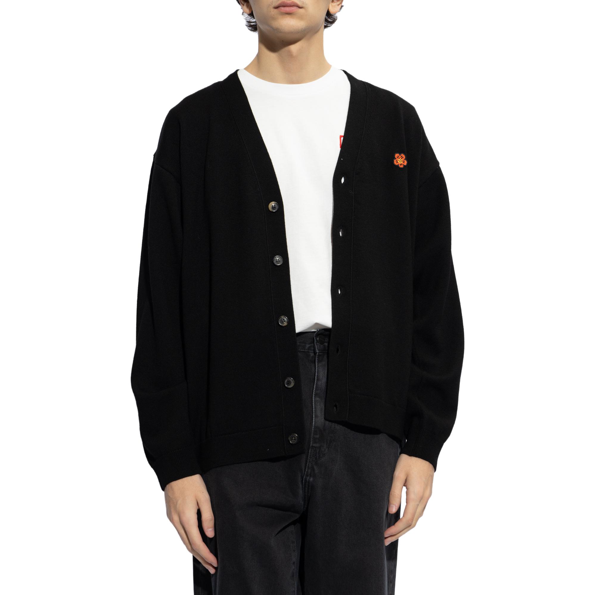 Shop 겐조 FW23 블랙 브이넥 플로럴 자수 니트 가디건 스웨터 FE55CA3813LB-99J