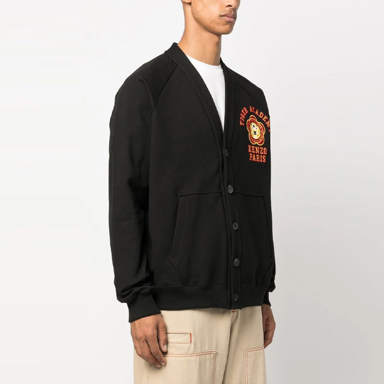 Purchase KENZO FW23 Hitam Cardigan Rajut V-Neck Pola Logo Kancing Depan. FD65SW0854ME-99J