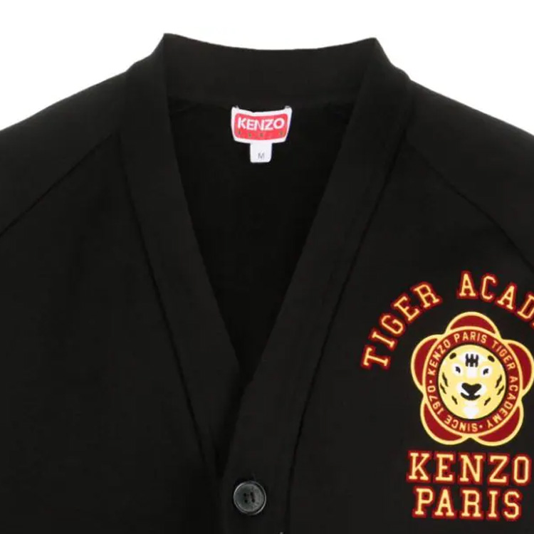 Details for KENZO FW23 Hitam Cardigan Rajut V-Neck Pola Logo Kancing Depan. FD65SW0854ME-99J